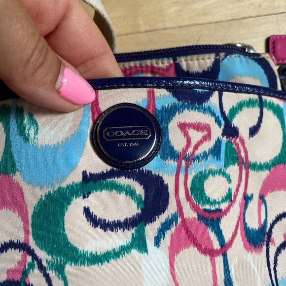 Coach "Ikat" crossbody bag purse pink blue green - Picture 8 of 8